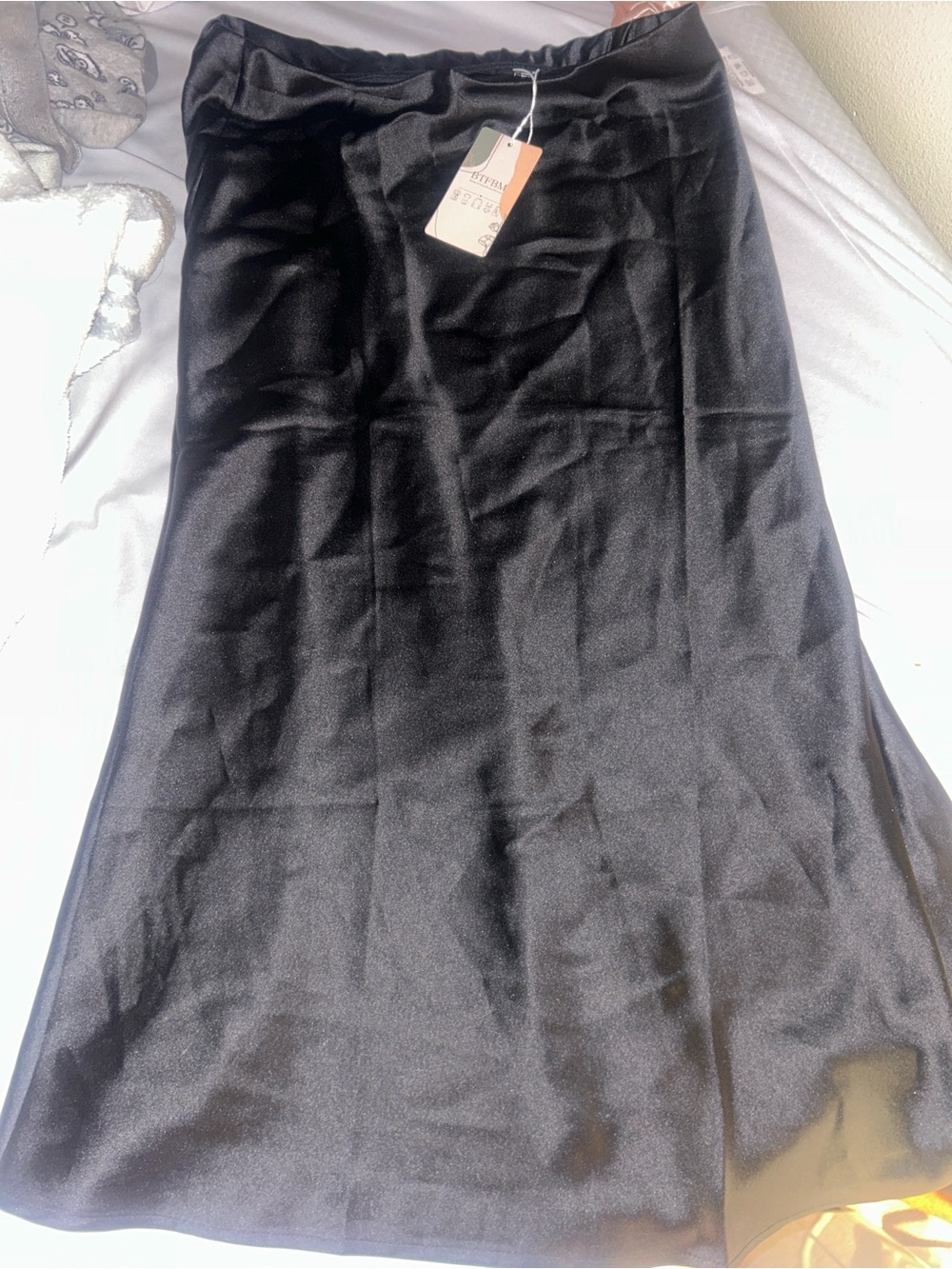 Black Satin Midi Slip Skirt - NWT